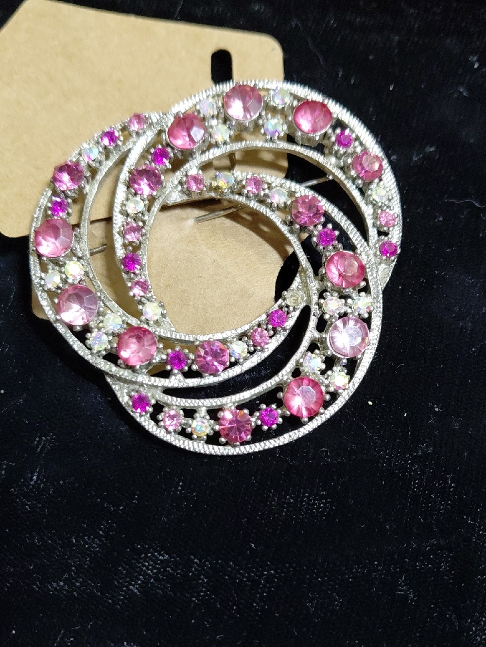 Vintage Pink Crystal Swirl Brooch - Women's Fashion Jewelry